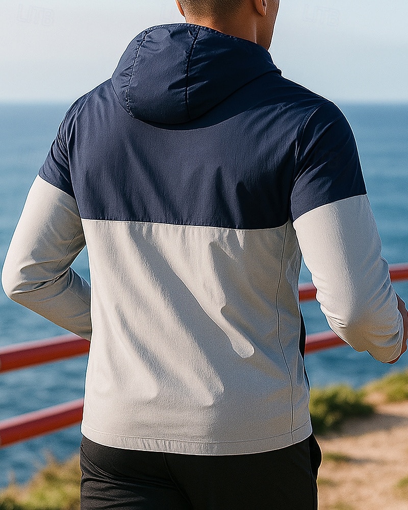 Herren Farbblock Kapuzenjacke Sportjacke Herbst Langarm Athleisure Sonnenschutz Leicht Outdoor Reise Sport Blau Weiß Grün Sportbekleidung Sportkleidung 2026 - $31.99 –P2