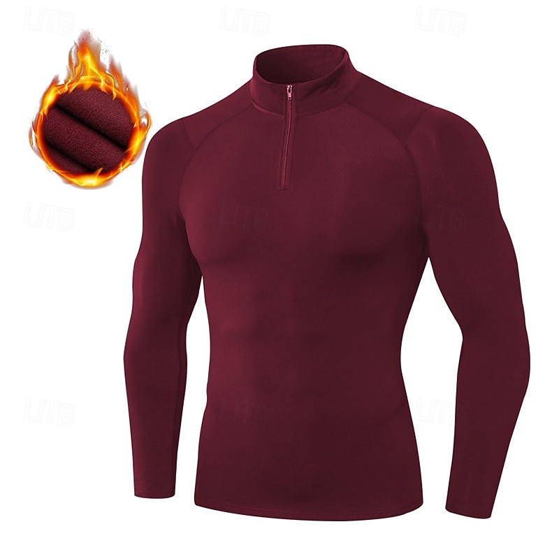 Herr Kompressionströja Fleece-underställ Träningstoppar Kvarts dragkedja Långärmad Överdelar Fritids- Solid färg Snabb tork Varm Gym Basket Träning Sportkläder Sportkläder Vinrött Svart Vit 2025 - $22.99 –P6