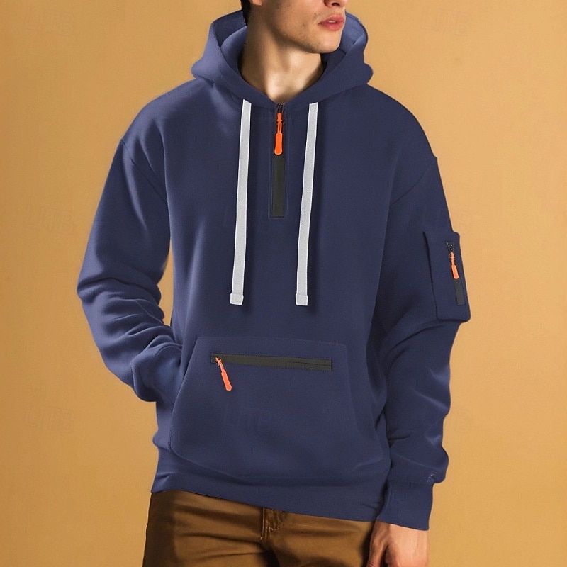 Herren Kapuzensweatshirt Viertelreißverschluss Kapuzensweatshirt Fleece Kapuzensweatshirt Schwarz Weiß Marineblau Khaki Hellgrau Mit Kapuze Einfach Tasche Sport & Outdoor Täglich Ferien Polyester 2026 - $29.99 –P8