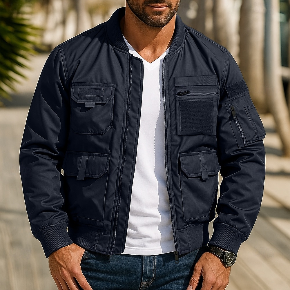 Bărbați Jacheta de Bombardier Jachetă militară Palton Sport Jacheta Varsity Sport exterior Casual Impermeabil Αντιανεμικό Fermoar Buzunar Primăvară Toamnă Iarnă Culoare solidă Activ Capișon Regulat 2026 - $68.99 –P4