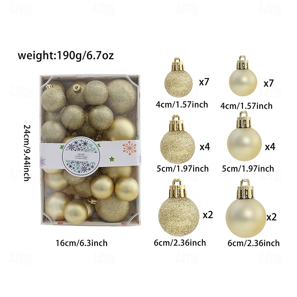 26 db-os karácsonyfa gömbdíszek, törésálló, függő dekorációs készlet karácsonyfára 4cm 5cm 6cm vegyes méretű színes ünnepi partidekoráció 2025 - $14.49 –P8