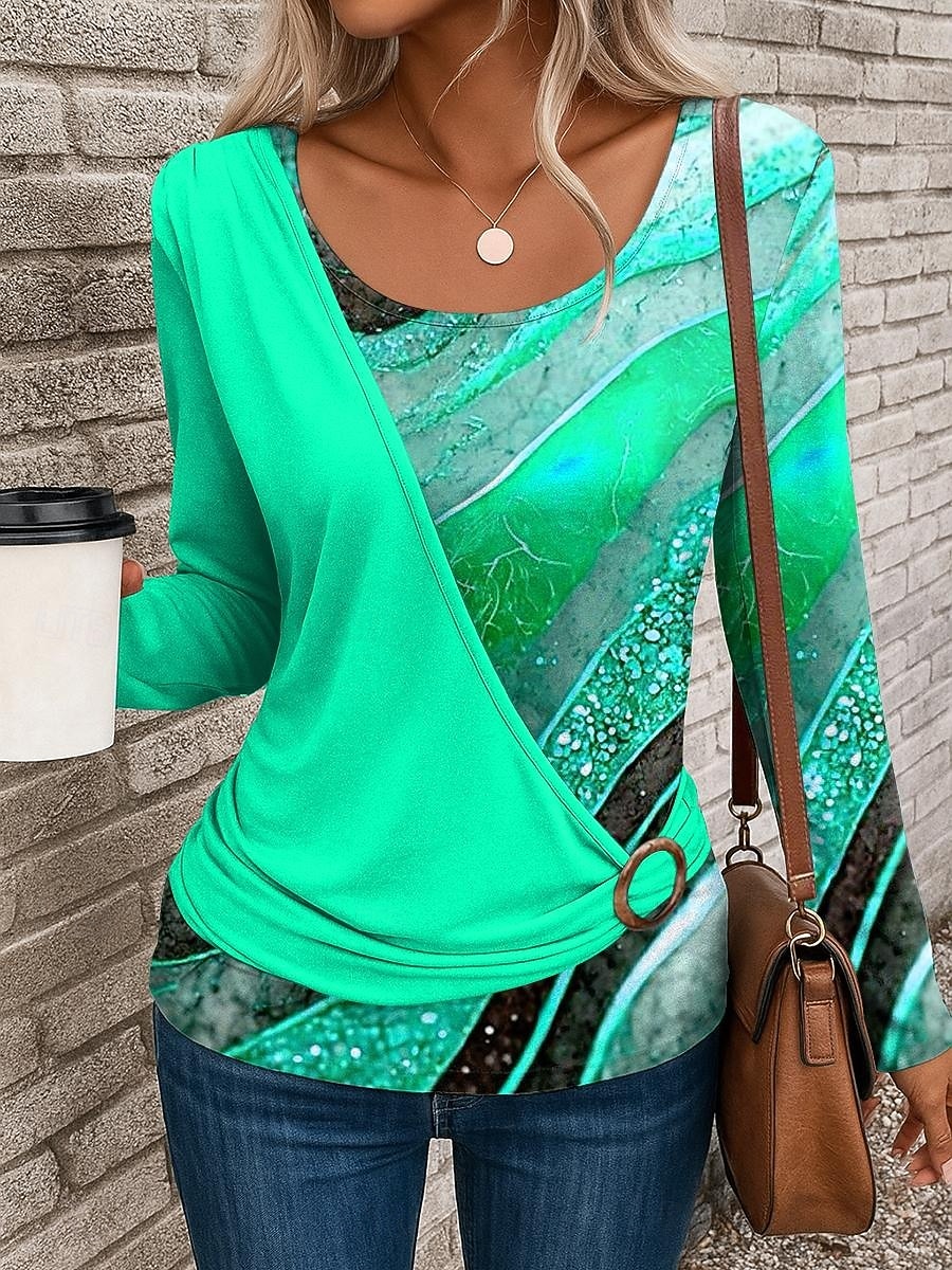 Femmes T-shirt Patchwork Imprimé Graphique Géométrique Élégant Occasionnel manche longue Col ras du cou Hauts Réguliers Quotidien Bleu Jaune Rouge Violet Vert Été Automne Hiver de 2026 ? $26.99 –P4