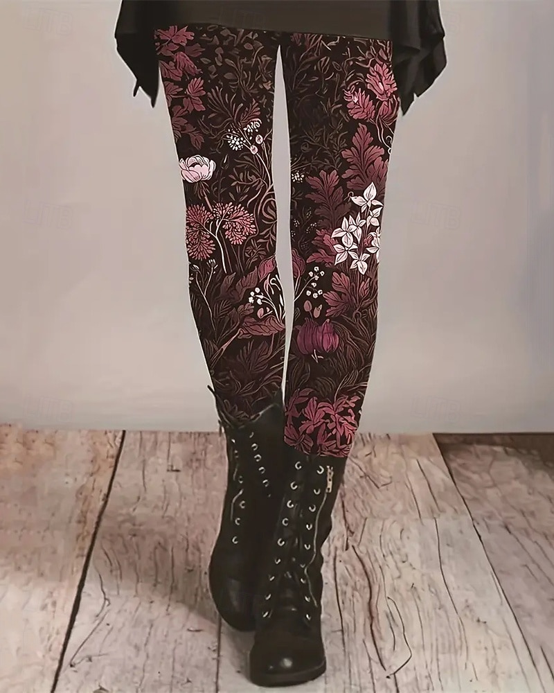 Dámské Kalhoty Legíny Pohodlné legíny Šik ven Na běžné nošení Plná délka Vysoký pas Květinový Elastický pas Tisk Prodyšnost Pohodlné Elastické Dovolená ulice Denní nošení Fialová Zelená Jaro Podzim 2026 - $19.99 –P1