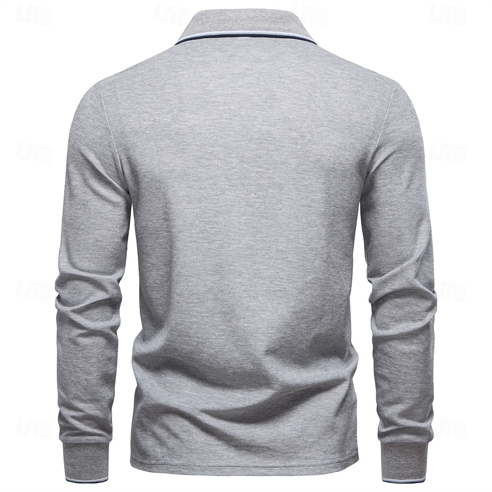 Hombre Polo Trabajo Negocio Cuello Vuelto Manga Larga Ocio Cómodo Plano Bloque de Color Puro Todas las Temporadas Ajuste regular Rojo rubí Negro Blanco Azul Marino Oscuro Gris claro Verde Ejército 2026 - $22.99 –P24