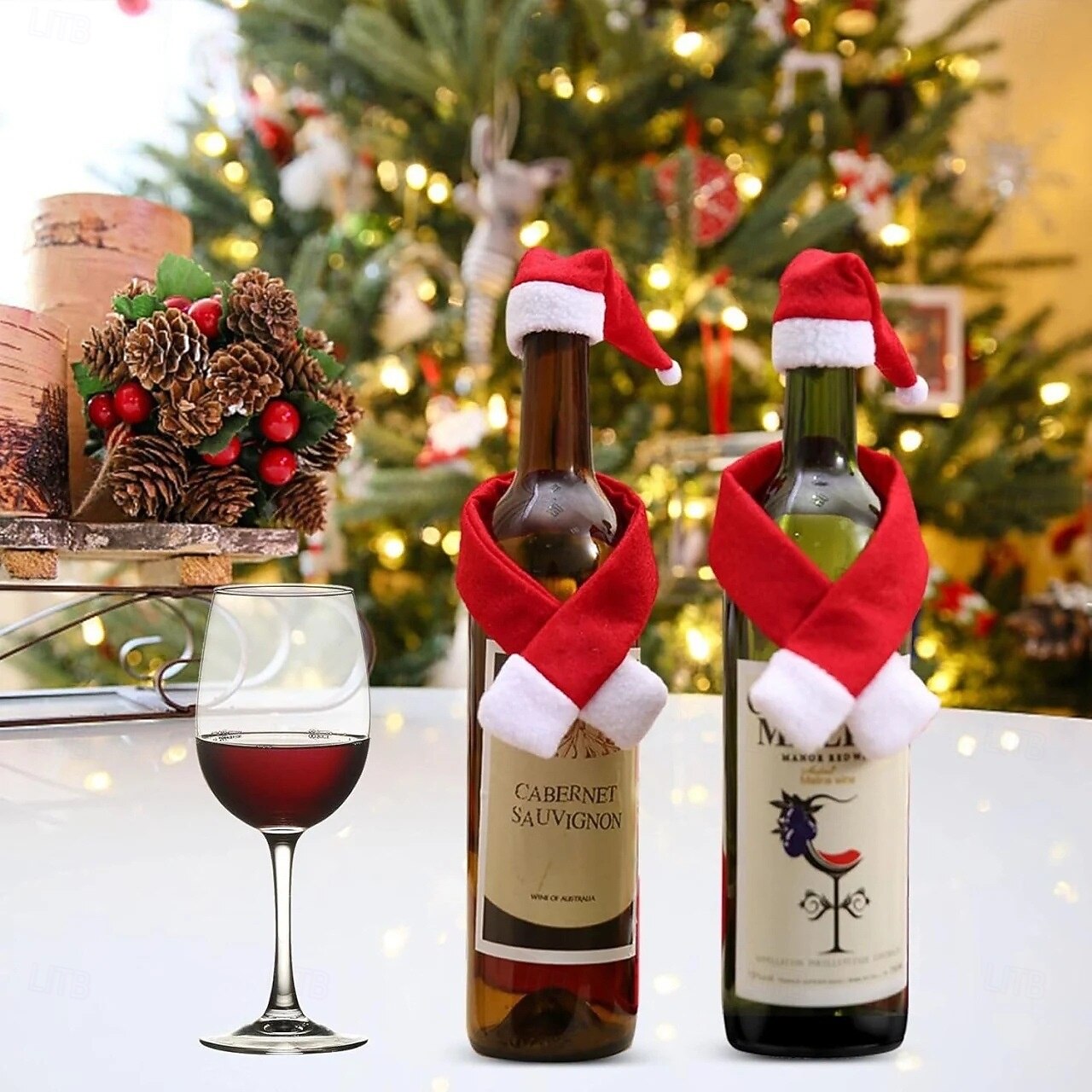 10 sciarpe e cappelli natalizi per bottiglie di vino, decorazioni creative per la casa in tessuto non tessuto per bottiglie, involucri per bottiglie di vino per le feste del 2025 a $14.49 –P3