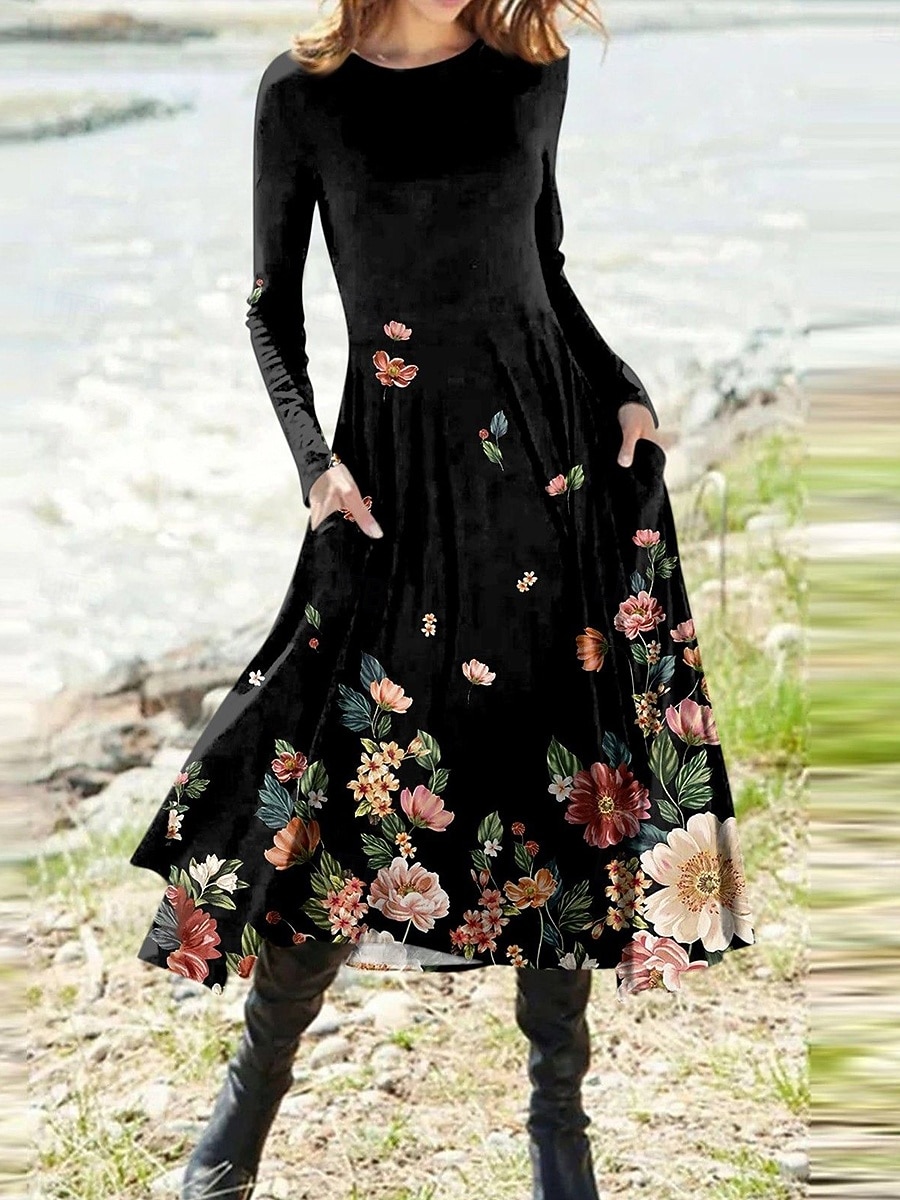 Damen Midikleid A Linie Kleid Figurbetontes Kleid Urlaub Lässig Täglich Ausgehen Normale Passform Ombre Grafik Geometrisch Langarm Rundhalsausschnitt Weiß Rosa Blau Grau Frühling Herbst Winter 2025 - $36.99 –P4