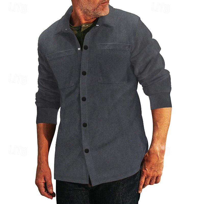Per uomo Camicia Camicia casual Camicia da Spiaggia Camicia di Velluto a Coste Camicia con Bottoni Nero Verde militare Grigio Manica Lunga Semplice Bavero Vacanza Camicia hawaiana Tasca Abbigliamento del 2025 a $22.99 –P16