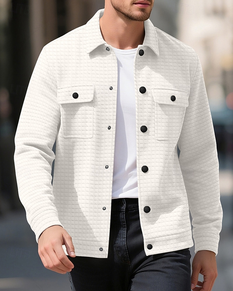 Per uomo Giacca a nido d'ape Giacca Camicia Giacca Casual Vacanza Quotidiano Traspirante Jacquard Tasca Primavera Autunno Semplice Moda Classico Bavero Regolare Nero Bianco Cachi Verde militare del 2025 a $22.99 –P1