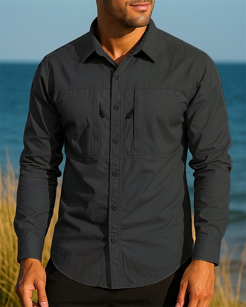 Herren Wanderhemd Wasserdichtes Hemd Langarm Umlegekragen Hemd Oberteil Außen Leicht Atmungsaktiv Baumwolle Schwarz Armeegrün Khaki Jagd Angeln Camping / Wandern / Höhlenforschung 2025 - $32.99 –P6