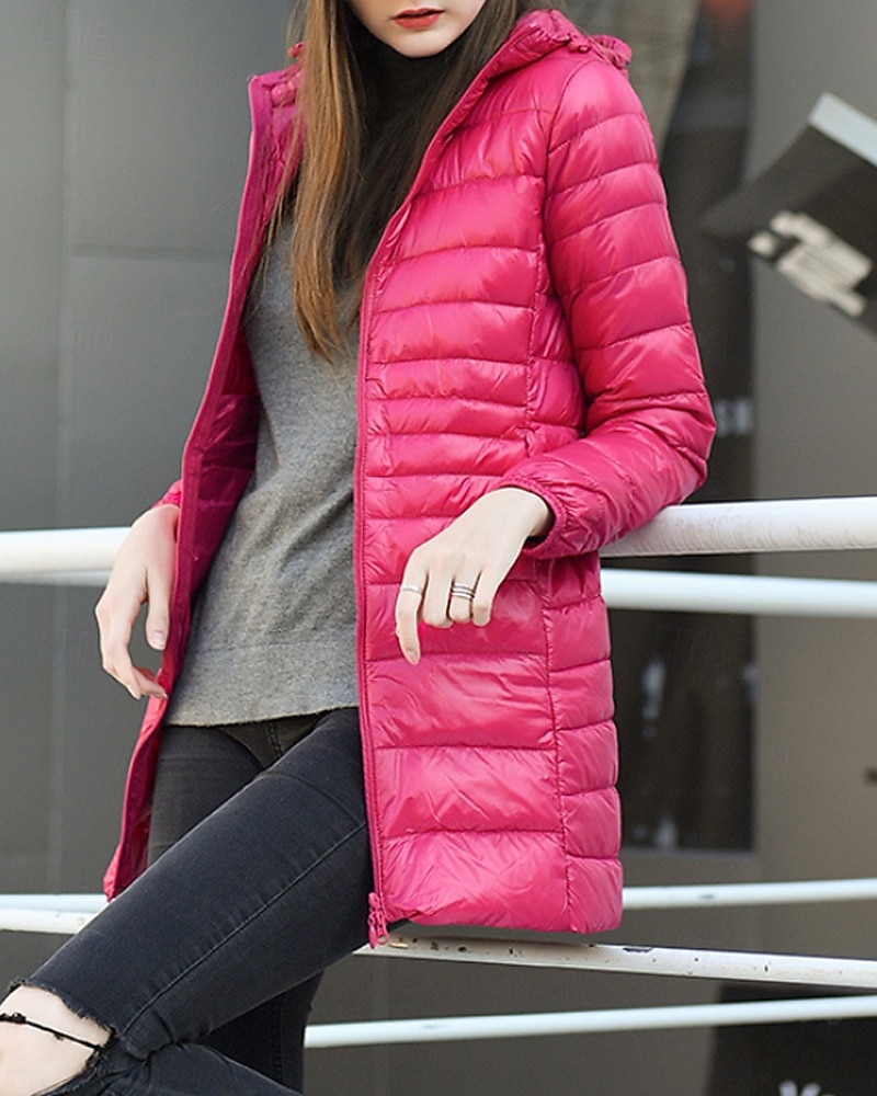 Femmes Doudoune Manteau Chaud Confortable Fermeture éclair Avec Poches Mode Uni Fête Sortir Décontracté Quotidien Week-end Fermeture éclair Long À capuche Coupe régulière manche longue Vêtements de 2025 ? $57.99 –P6