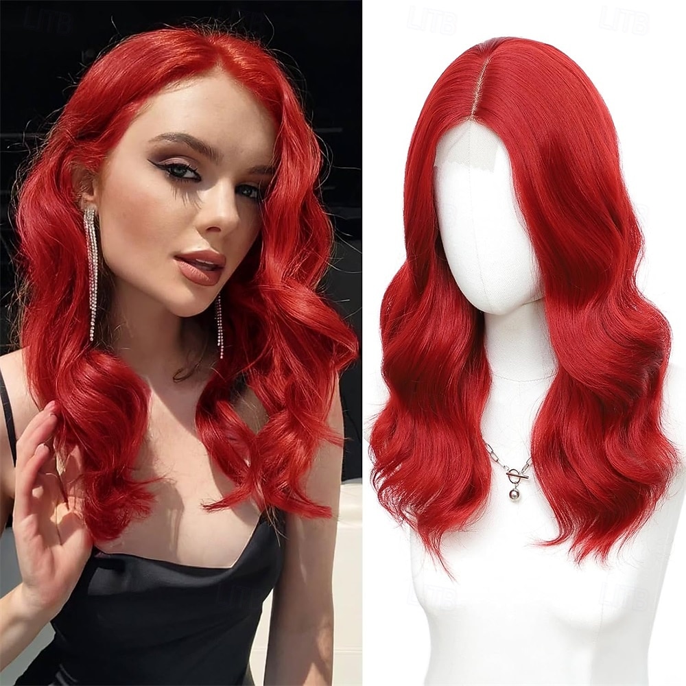 Parrucche castane con mèches per donna, lunghezza media, riga centrale da 18 pollici, corte, ricce e ondulate, parrucche da donna in capelli sintetici naturali per uso quotidiano per feste/Halloween del 2025 a $26.99 –P4