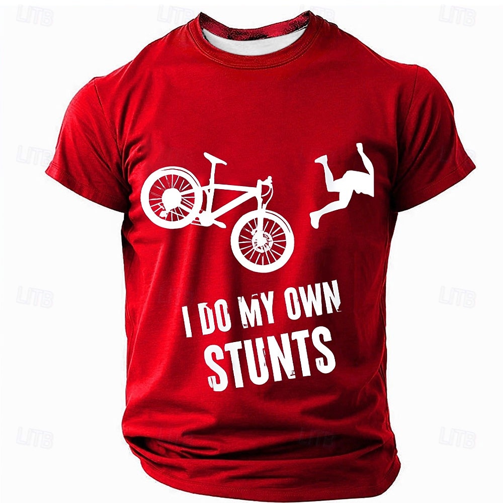 Мужская футболка с коротким рукавом забавная графика велосипедного цикла 'Я делаю свои собственные трюки' 2025 - $17.99 –P1