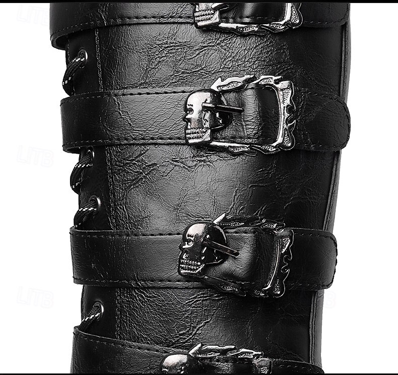 Botas masculinas de cano alto com tiras de fivelas múltiplas e design de cadarço - calçado de combate estilo punk gótico para uso casual urbano e moda de rua de 2025 por $59.99 –P2