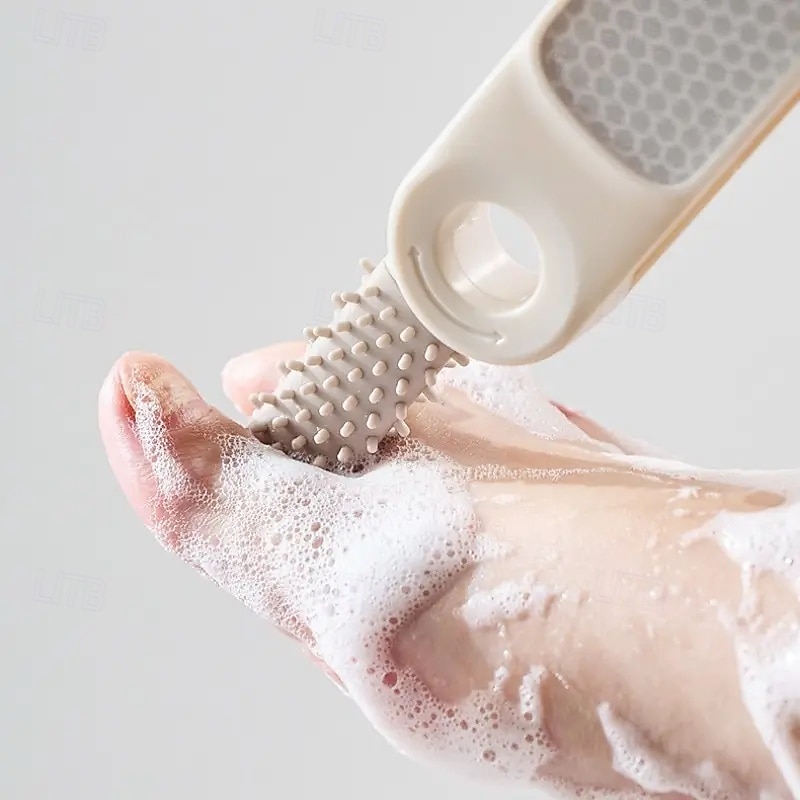 2-in-1-Nano-Glasfuß &Fußfeile zum Entfernen von Peelings &Massagebürste mit ergonomischem Griff, langlebiger Kunststoff, manueller Rasierer in Hellbeige für glatte Füße, Hände, Ellbogen und Knie 2025 - $8.99 –P10