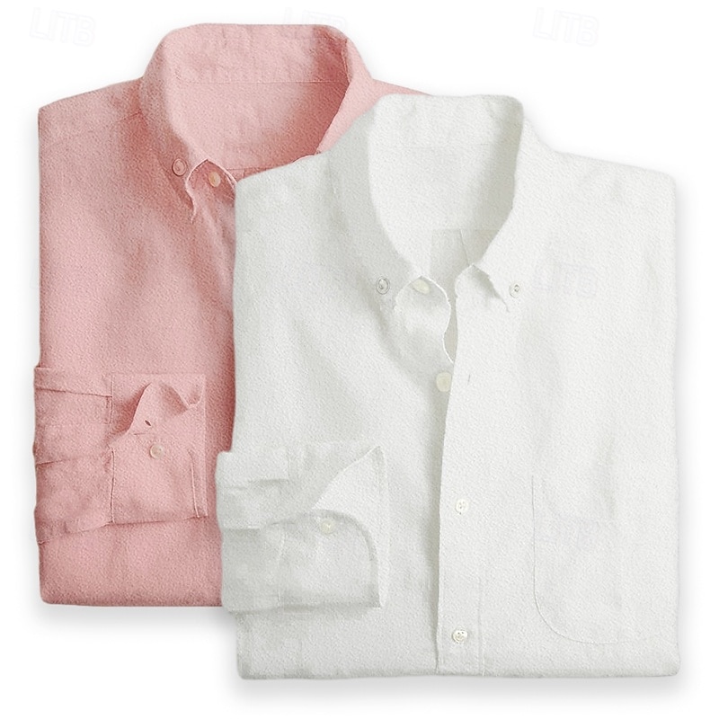 Homens Camisa Social Camisa de linho camisa de verão camisa de botão Camisa casual Tecido Férias Diário Branco + Pink Branco + Verde Verde + rosa Rosa + azul Manga Longa Lapela Verão Primavera Roupa de 2026 por $29.99 –P12