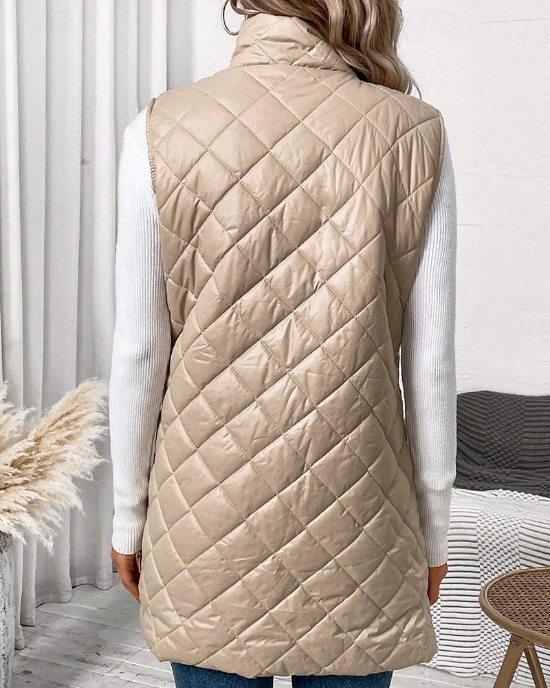 Per donna Gilet Caldo Confortevole Cerniera Tasca All'aperto Casual Semplice Ferie Weekend Cerniera Lungo Collo alla coreana Vestibilità regolare Senza Maniche Capispalla Nero Albicocca Inverno del 2026 a $33.99 –P6