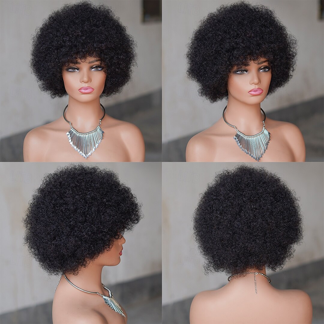 Perruque courte bouclée afro 1b# fabriquée à la machine, 10 pouces, pour femmes noires de 2025 ? $87.99 –P5