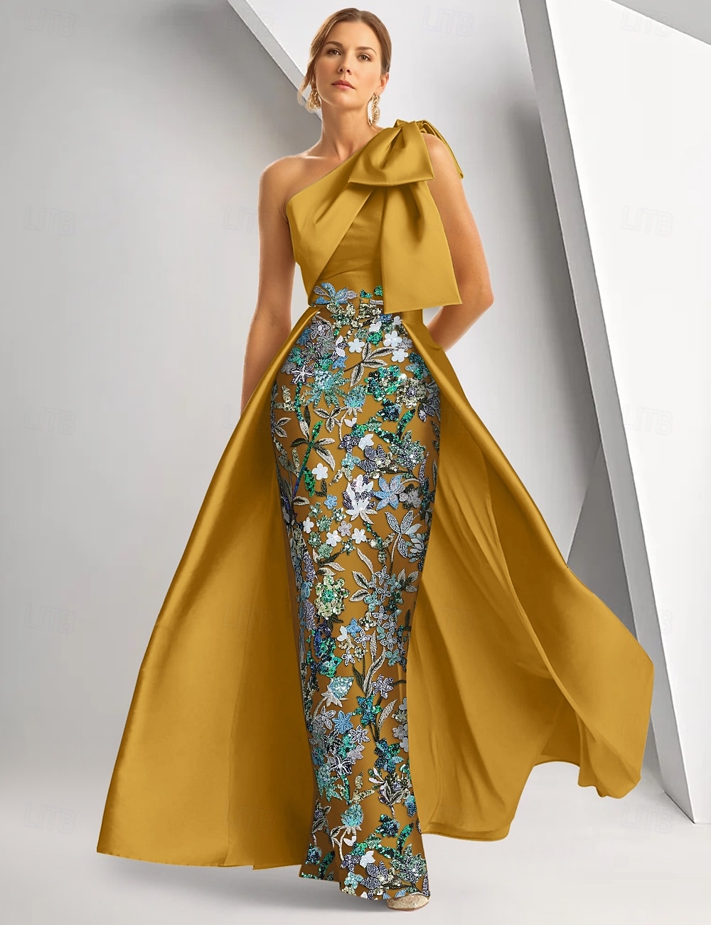 Robe de Soirée A-Line Élégante Robe Formelle Invitée de Mariage Longueur Sol Sans Manches Épaule Unique Satin avec Nœud(s) Fente Broderie de 2025 ? $164.99 –P6