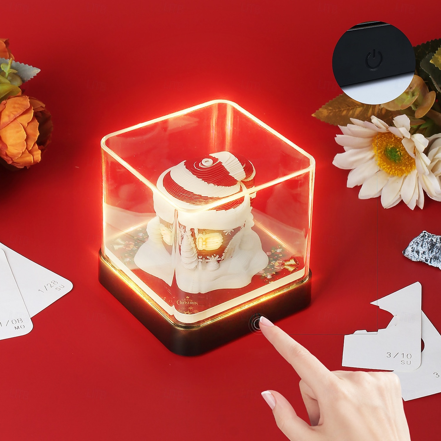 Blocco note 3D, calendario di Natale 2026, calendario 3D, calendario creativo da scrivania con luce, creativo, intaglio di carta da strappare, orologio, calendario per regali di Natale, regali di del 2025 a $91.99 –P9