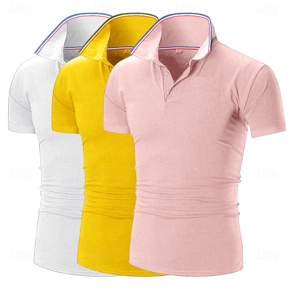 Ανδρικά Πουκάμισο γκολφ Πουκάμισα Pique Polo Επιχείρηση Causal Ριμπ γιακά πόλο Κοντομάνικο Μοντέρνα Βασικό Συμπαγές Χρώμα Σκέτο 3 τεμάχια Κουμπιά Καλοκαίρι Άνοιξη & Χειμώνας Όλες οι εποχές 2026 - $33.99 –P11