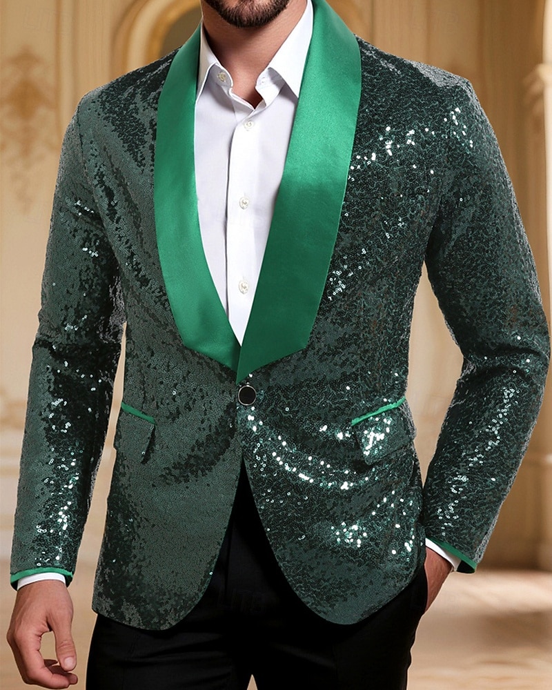 Per uomo Blazer Affari Cocktail party Ricevimento di matrimonio Moda Casual Primavera Autunno Poliestere Semplice Tasca Bottoni Confortevole Monopetto Giacca Verde scuro del 2026 a $60.99 –P1