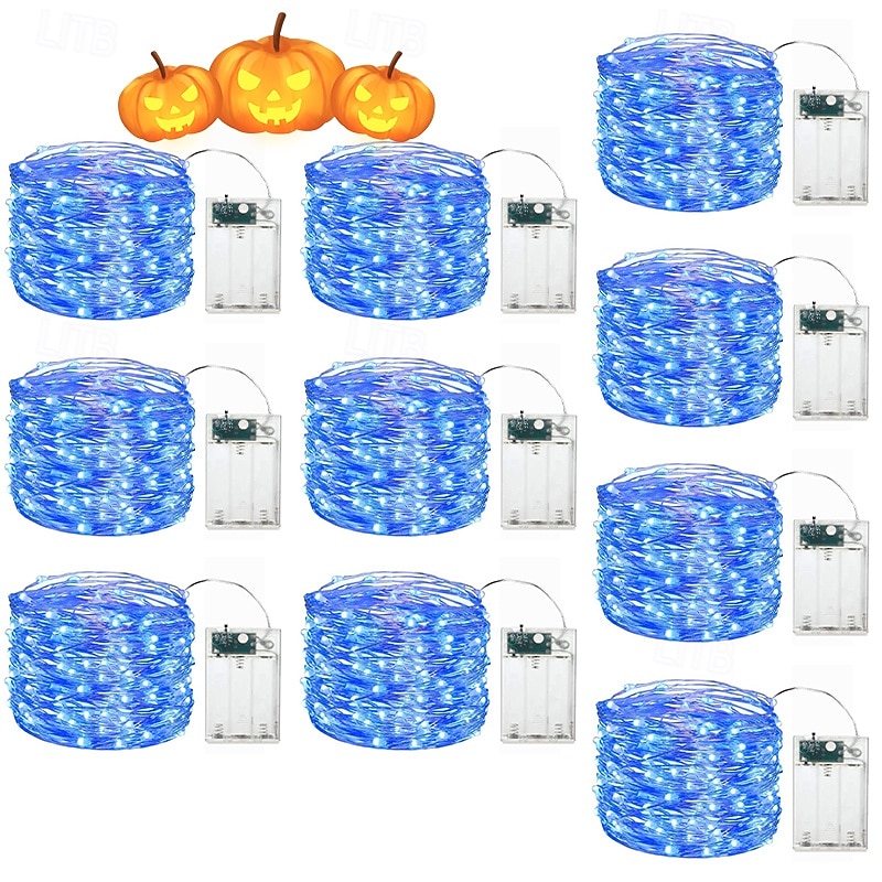 10 pezzi 5m/16,4ft 50 perline a led luci a stringa per Halloween Natale matrimonio San Valentino festa atmosfera interna ed esterna decorazione stringa di luci scatola batteria AAA funzione timer del 2025 a $23.99 –P19