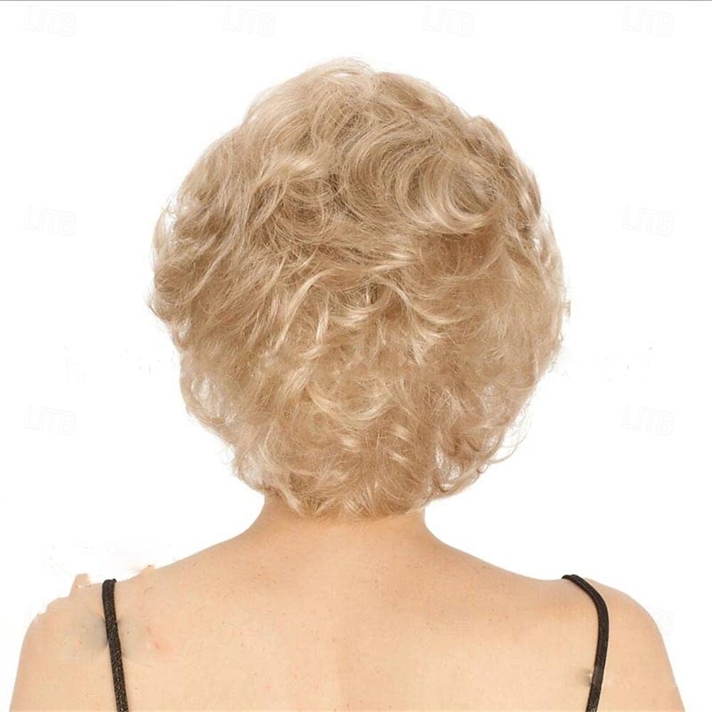 Blonde korte krullende pruik - pluizige hittebestendige vezel, niet-vervormbaar, natuurlijke look, elegante pruik voor elke dag voor kostuum cosplay 2026 - $23.99 –P4