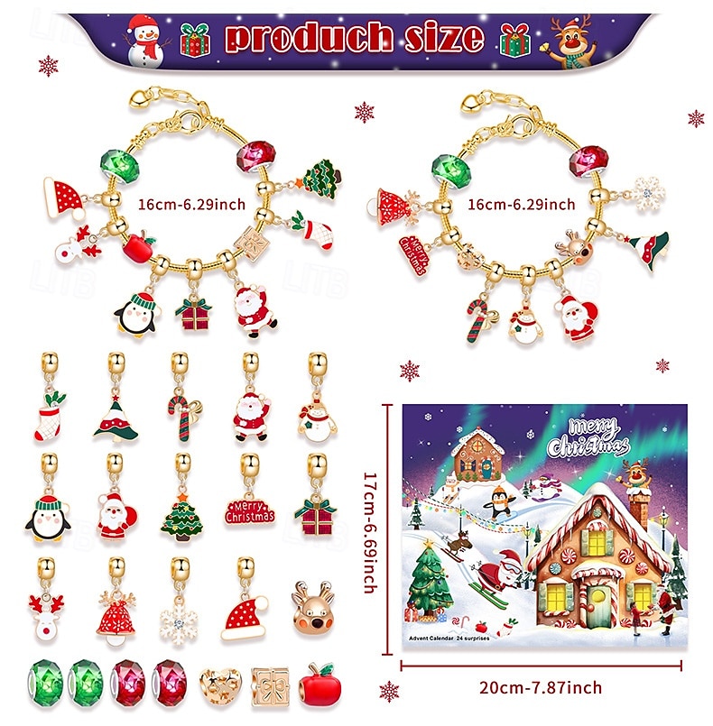 Brățări calendar de Advent de Crăciun 2025 pentru fete, kit de confecționare bijuterii DIY de 24 de zile cu 22 de mărgele cu pandantive și 2 brățări reglabile, cadou de numărătoare inversă de Crăciun 2025 - $18.49 –P5