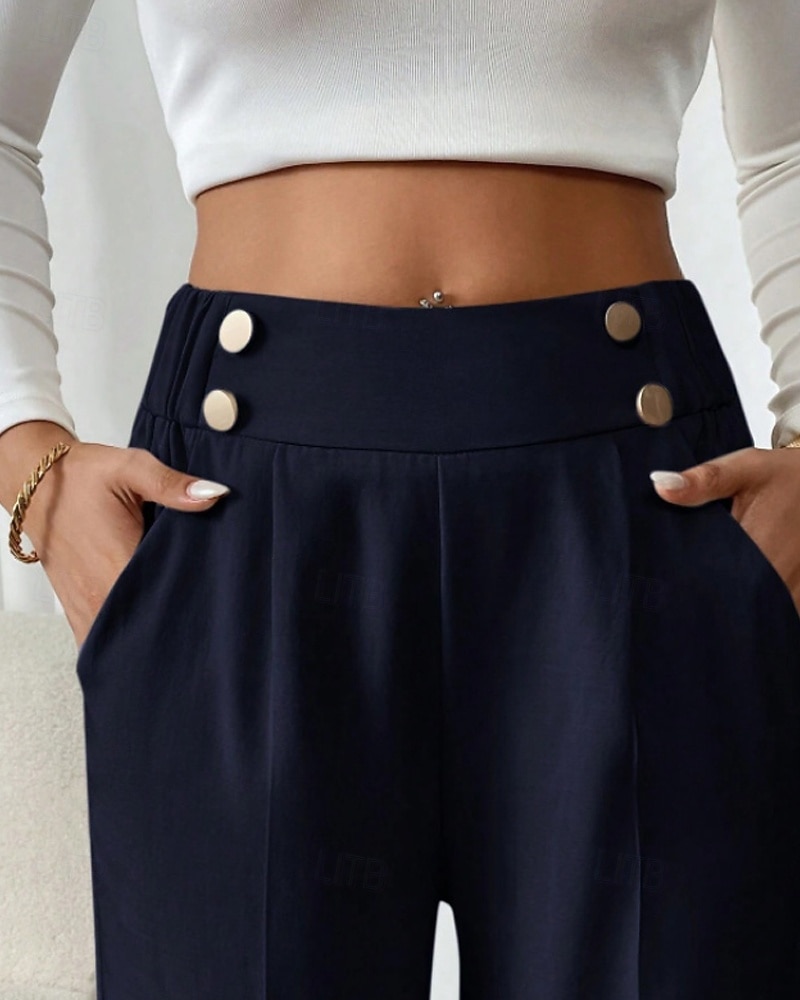 Жен. Широкие Костюм Мода Уличный стиль Полная длина Средняя талия Полотняное плетение Карман Эластичная талия Удобный Официальные Офис Для улицы Абрикосовый Серый Черный Светло-зеленый Осень 2025 - $19.99 –P15