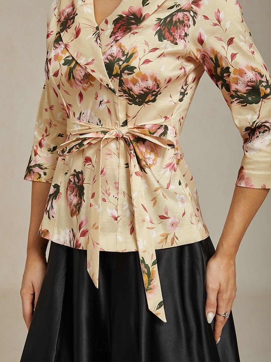 Mujer Tops elegantes Floral Elegante Vintage Romántico Manga 3/4 Escote en Pico Tops regulares Invitado a la boda Ropa de fiesta de noche Semi-formal Caqui Primavera, Otoño, Invierno, Verano 2026 - $79.99 –P5