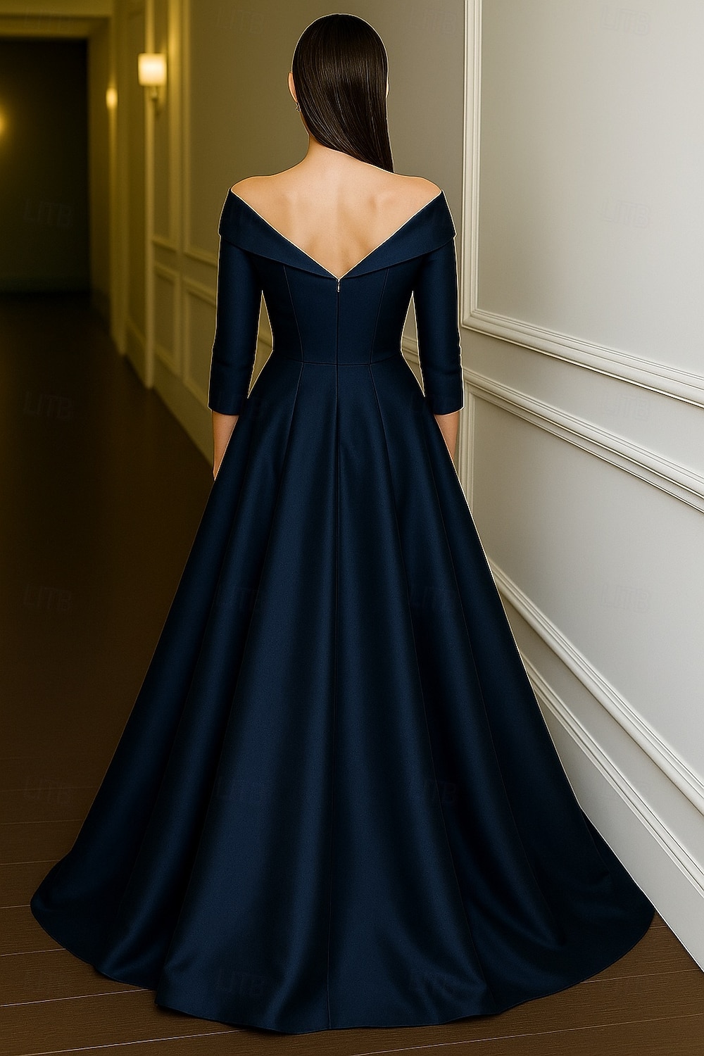 Smokingkleid A-Linie Formell Hochzeit Hochzeitsgast Satin Elegant seidig 3/4 Ärmel Plissee Bodenlang 2025 - $144.99 –P2