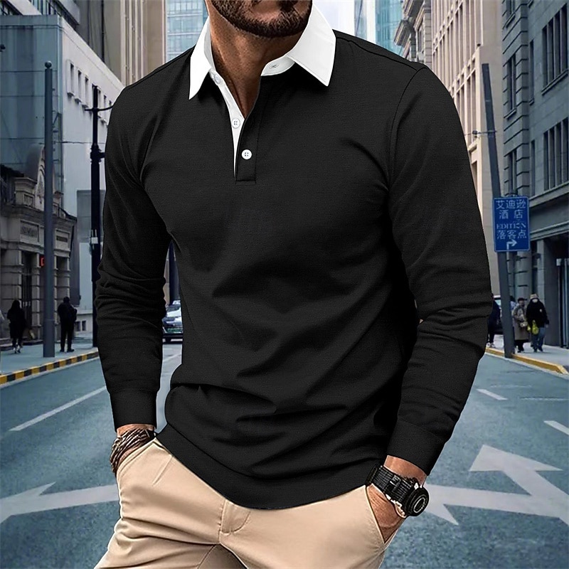 Men's Golf Shirt Golf Polos Shirts Work Casual Lapel Short Sleeve Basic Modern Color Block Patchwork Buttons Spring Fall Regular Fit Black Navy Blue Coffee Gray Golf Shirt 2025 - $20.99 –P6