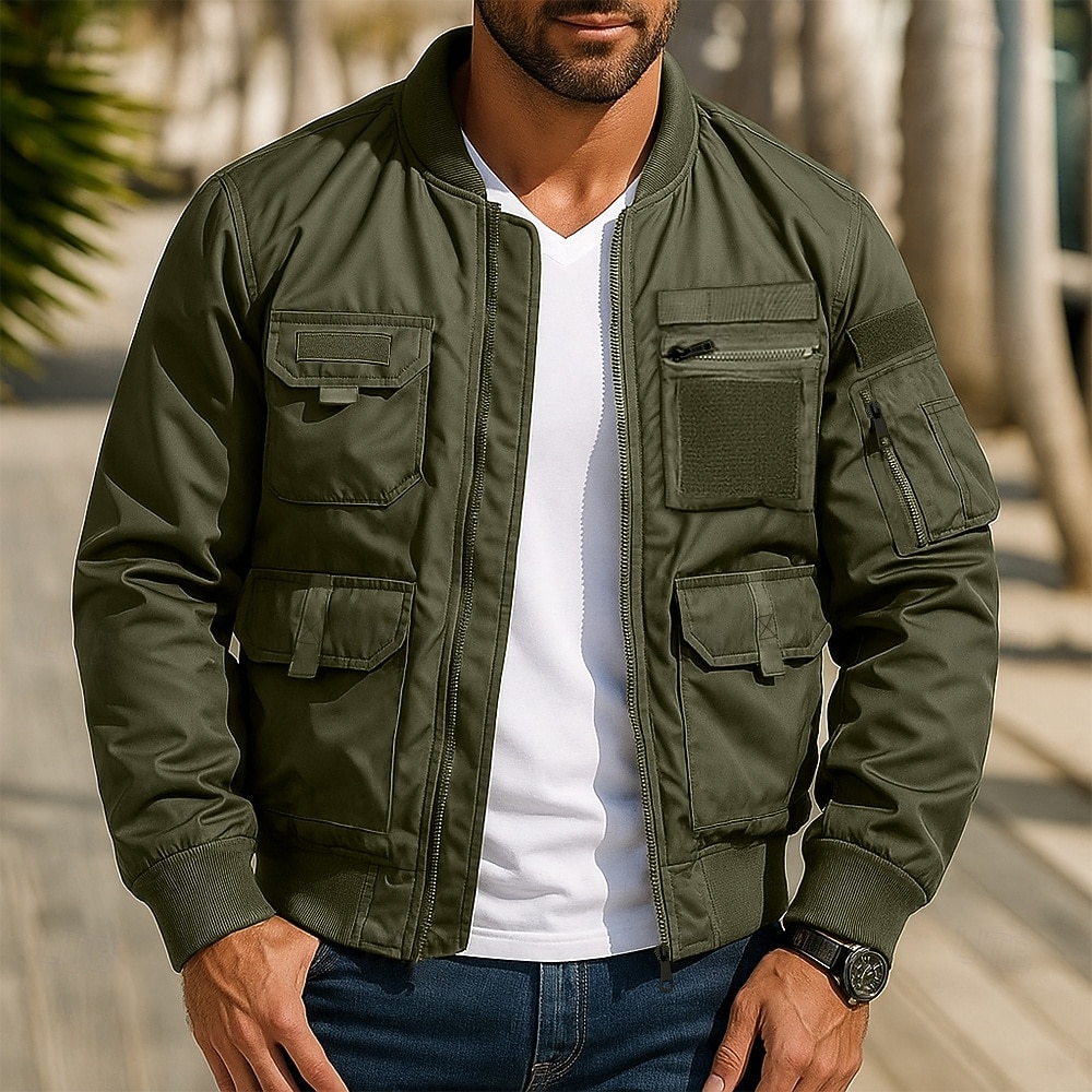 Bărbați Jacheta de Bombardier Jachetă militară Palton Sport Jacheta Varsity Sport exterior Casual Impermeabil Αντιανεμικό Fermoar Buzunar Primăvară Toamnă Iarnă Culoare solidă Activ Capișon Regulat 2026 - $68.99 –P1