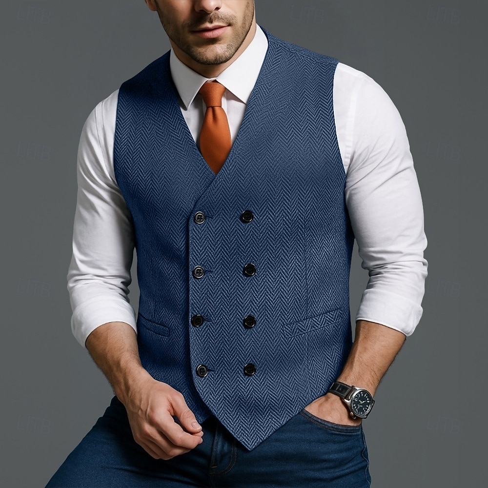 Homme Gilet Formel Vacances Quotidien Fête de mariage Mode Classique Printemps Automne Avec Poches Boutons Polyester Confortable Uni Chevrons Double Boutonnage Col en V Coupe Slim Noir Rouge bleu de 2025 ? $39.99 –P6