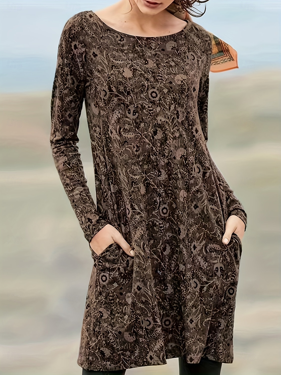 Damen Knielanges Kleid Freizeitkleid T-Shirt-Kleid A Linie Kleid Urlaub Lässig Date Normale Passform Blumen Grafik Paisley-Muster Langarm Rundhalsausschnitt Blau Braun Grün Frühling Herbst Winter 2025 - $28.99 –P1