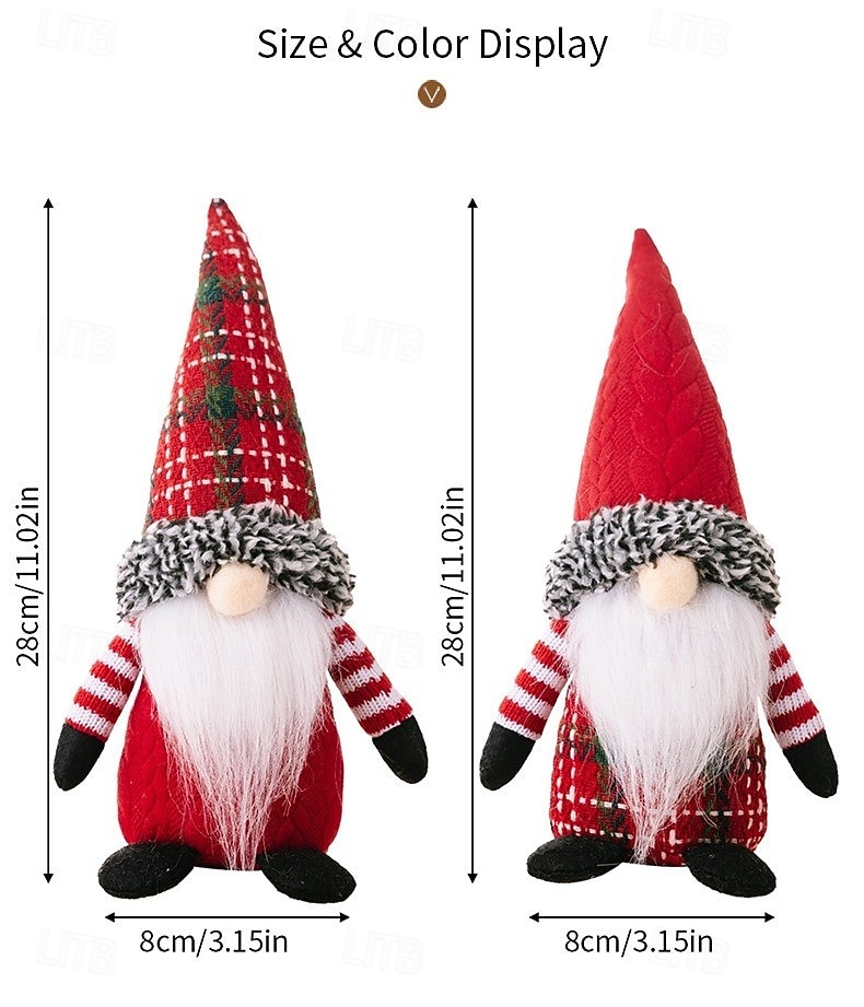 Julplyschtomtedekoration festlig julgransprydnadsset med rutig hatt ansiktslös tomtedocka skandinavisk dvärgfigur bordsdisplay juldekoration för hemmakontor presenter 2025 - $11.49 –P3