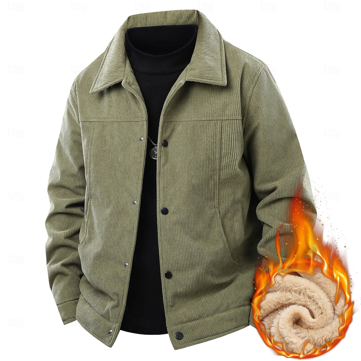 Per uomo Giacca in Velluto a Coste Giacca in Pile Formale Casa Calore Termico Tasca Autunno Tinta unica Attivo Vintage Colletto a Camicia Regolare Nero Bianco Verde Cachi Giacca del 2025 a $51.99 –P14