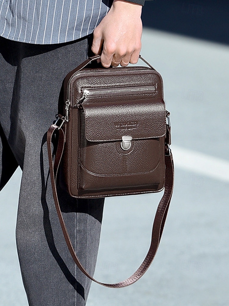 borsa a tracolla da uomo in similpelle effetto ciottolo – borsa a tracolla vintage business-casual, multitasche, tracolla regolabile per lavoro, viaggi e spostamenti quotidiani del 2025 a $19.99 –P3