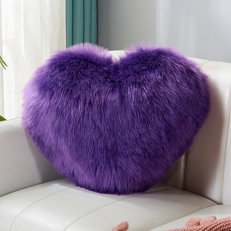 Valentine's Day Wine Red and Gray Heart-Shaped Pillow, Faux Fox Fur Decorative Cushion, Soft Fluffy Throw Pillow for Sofa, Chair, Bed, Living Room, Plush Home Decor Accent 2026 - $20.99 –P9