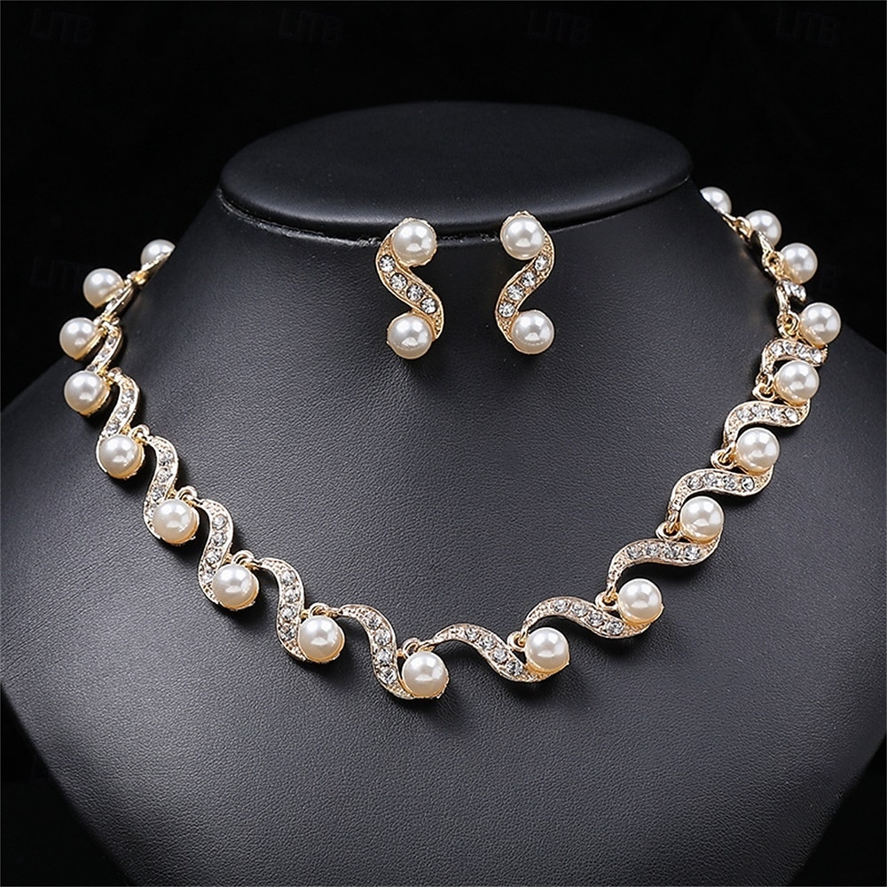 Juego de Joyas 2 Perla Cromo Pendientes Collare Mujer Elegante Vintage Moda Estilo retro Clásico Conjunto de joyas Para Boda Fiesta Invitado a la boda 2026 - $17.49 –P1