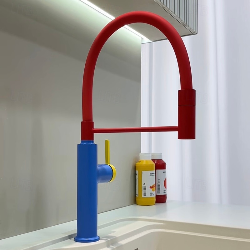 Robinet de cuisine - Poignée unique à un trou Électroplaqué / Finitions peintes Extractible / Rétractable / Bec Standard / Arc haut / haut Ensemble central Moderne Contemporain Kitchen Taps de 2025 ? $145.99 –P4