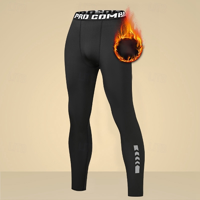 Herr Kompressionsbyxor Baslager Fleecefodrade Leggings Hög midja Underdelar Gym Fritids- Träningspass Höst vinter Varm Basket Löpning Yoga Normal Sportkläder Sportkläder Solid färg Ren svart Svart 2026 - $13.99 –P5