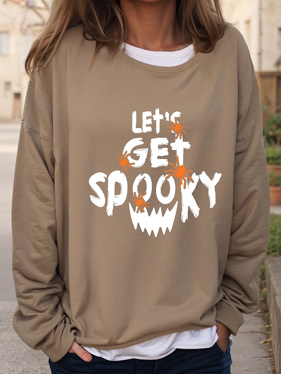 Bluzy damskie na Halloween, graficzne, codzienne, z długim rękawem, z okrągłym dekoltem, regularne, z nadrukiem, czarne, niebieskie, pomarańczowe, zielone, khaki, jesienne i zimowe 2025 - $24.99 –P3