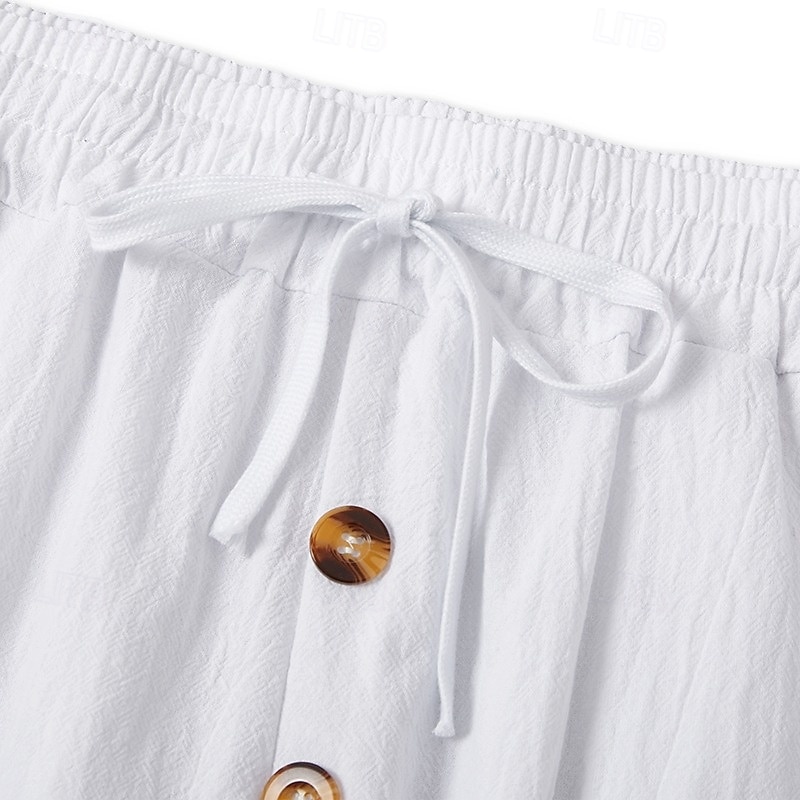 Men's Linen Pants Trousers Summer Pants Baggy Pants Beach Pants Drawstring Elastic Waist Buttons Plain Comfort Breathable Full Length Casual Daily Home Vacation Fashion Loose Fit Black White 2026 - $24.99 –P14