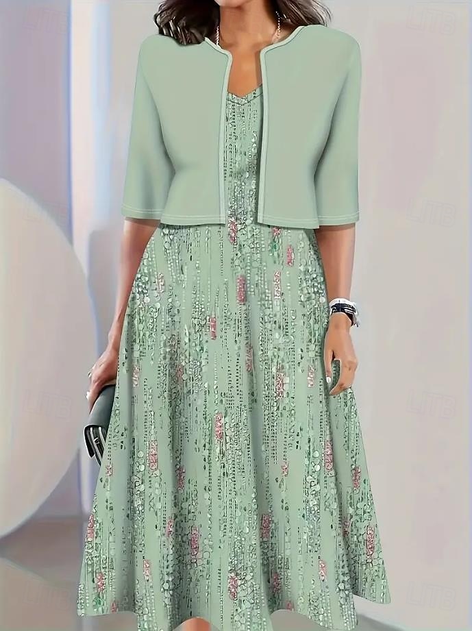 Pentru femei Set de rochii Rochie A line Casual Rochii Semi Formale Floral Grafic Imprimeu Rochii Midi Manșon Jumate Stil Nautic Vacanță Dată Alb Albastru piscină Trifoi Vară Primăvară Fit regulat 2025 - $36.99 –P2