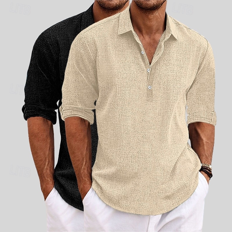 Herren Hemd Leinenhemd Sommerhemd Strandbekleidung Einfach Urlaub Lässig Khaki + Schwarz Blau+Khaki Grau+Khaki Weiss + schwarz Langarm Revers Sommer Frühling Bekleidung 2025 - $29.99 –P8