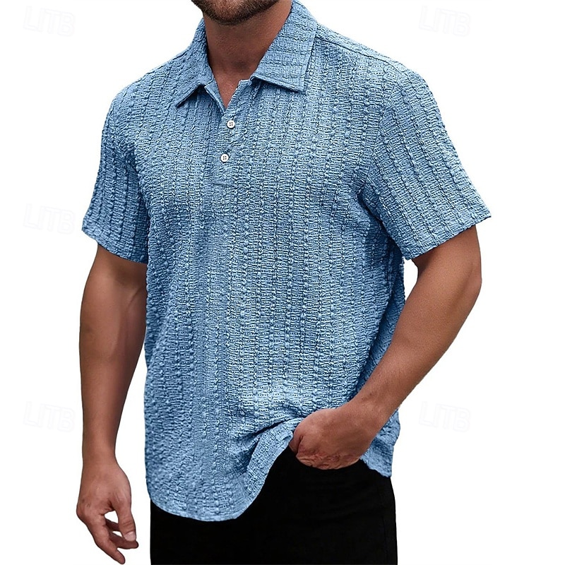 Men's Golf Shirt Golf Polos Shirts Work Casual Lapel Short Sleeve Basic Modern Plain Jacquard Buttons Summer Spring Regular Fit Wine Black Light Green Navy Blue Sky Blue Purple Golf Shirt 2025 - $23.99 –P7