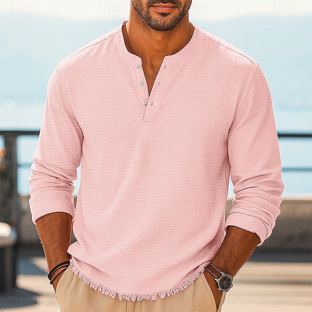 Herren Henley Hemd T-Shirt Henley Oberteil Leinen-T-Shirt Langarm Einfarbig Einfach Einheitliche Farbe Mode Designer Lässig Farbblock Knöpfe Henley Outdoor Lässig Täglich Sommer Frühling Ganzjahres 2025 - $22.99 –P1