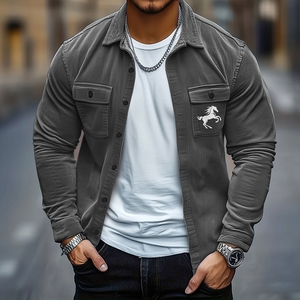 Per uomo Animale Cavallo Camicia di Velluto a Coste Giacca camicia Sopracamicia Manica Lunga Casual All'aperto Abbigliamento Quotidiano Autunno Inverno Collo ripiegato Bottonato Caldo Giacca con del 2025 a $29.99 –P5