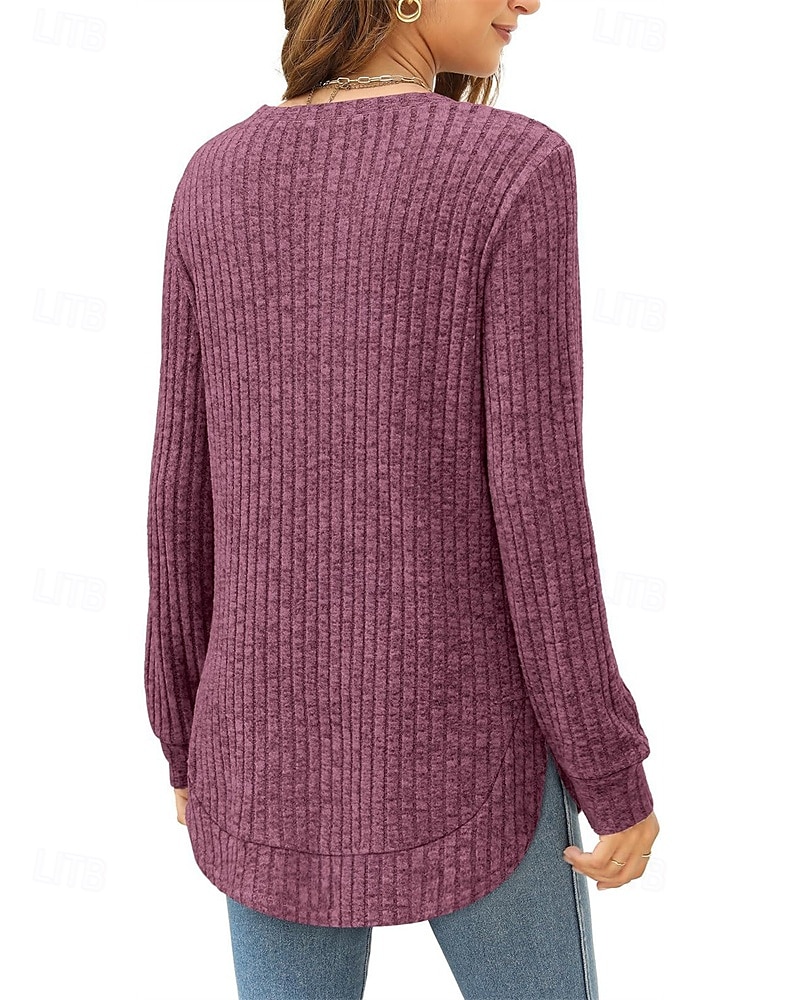 Damen Textur Bluse T Shirt T-Shirt Einfach Mode Modern Langarm Rundhalsausschnitt Normale Oberteile Täglich Ausgehen Asymmetrisch Schwarz Wein Fuchsie Braun Grün Frühling Herbst 2025 - $21.99 –P20